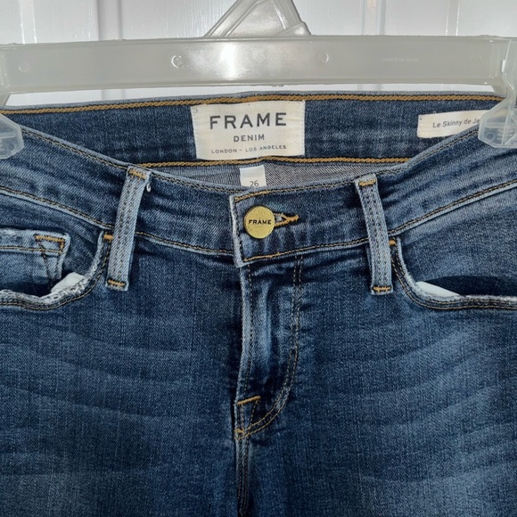 FRAME Le Skinny de Jeanne Jeans Women’s 26 Raw Hem Stretch Dark Wash - Picture 2 of 12